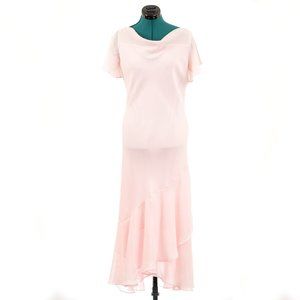 Liz Baker Pastel Pink Cowl Neck Flutter Sleeve Wedding Party Maxi Dress 8 Petite